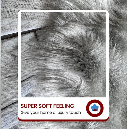 LAMBZY Faux Sheepskin Hypoallergenic Free Shape Silky Shag Rug, Luxury Shaggy Silky Plush Carpet for Bedrooms Rugs Living Room Kids Rooms Sofa Floor Rugs (Quarto 4 Pelts 4'x6', 120x180cm Grey)