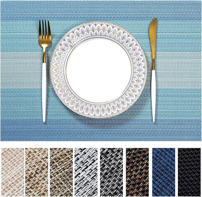 LEXMORE PlaceMats Set of 12 Vinyl/Plastic Woven Place Mats for Kitchen Table Indoor/Outdoor Washable PlaceMat Wipeable Dining Table Mats(Ocean Geode)