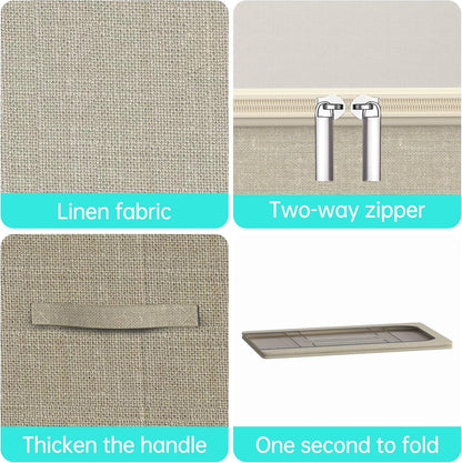 3PCS Under Bed Storage Bins with Metal Frame, Linen Fabric Frame Storage Box Clothes Organizer Bins, Underbed Container with Clear Window (Beige, 23.6 x 13 x 6IN)