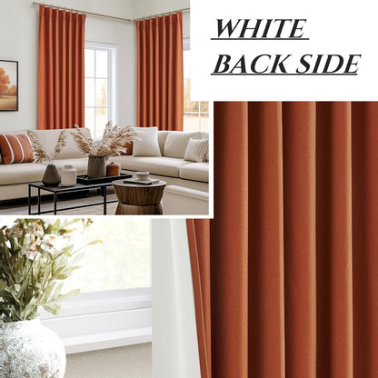 Fall Burnt Orange Pinch Pleated Curtains Blackout 102 Inches Long 2 Panels Set,Terracotta Autumn Color Decor Retro for Living Room Antique Copper Rust Boho 70s Window Drapes (W40 xL102)