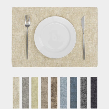Chrysameld Vinyl Placemats Set of 6 - Faux Leather 100% Waterproof Oil-Proof Wipeable PU Place Mats, Heat Resistant Anti Slip Reversible Table Mats for Indoor & Outdoor Use,(17×12Inch, Beige)