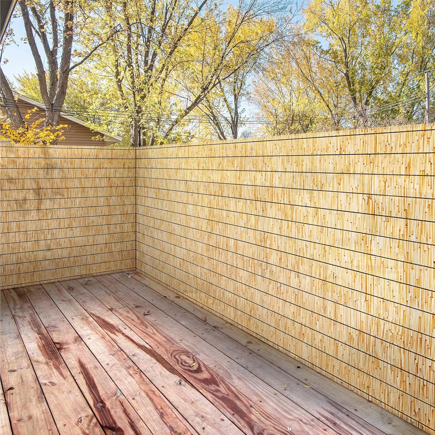 Natural Reed Fencing Rolls,5.5FT X 16.4FT Reed Screen Curtain Fence Covering Privacy Bamboo for Outdoor Backyard Patio（Yellow）