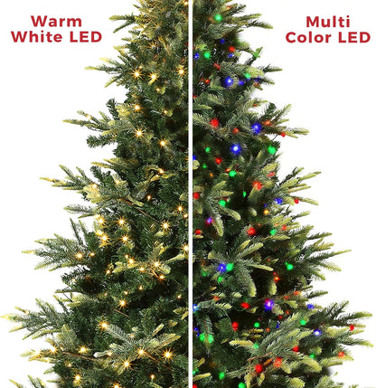 9ft Pre-lit Artificial Christmas Tree,Spruce Prelit Christmas Trees for Home,Office,Party Thickened PE&PVC Branch Tips & UL Listed Lights Incandescent Warm White,Fire-Resistant Automatic Branches