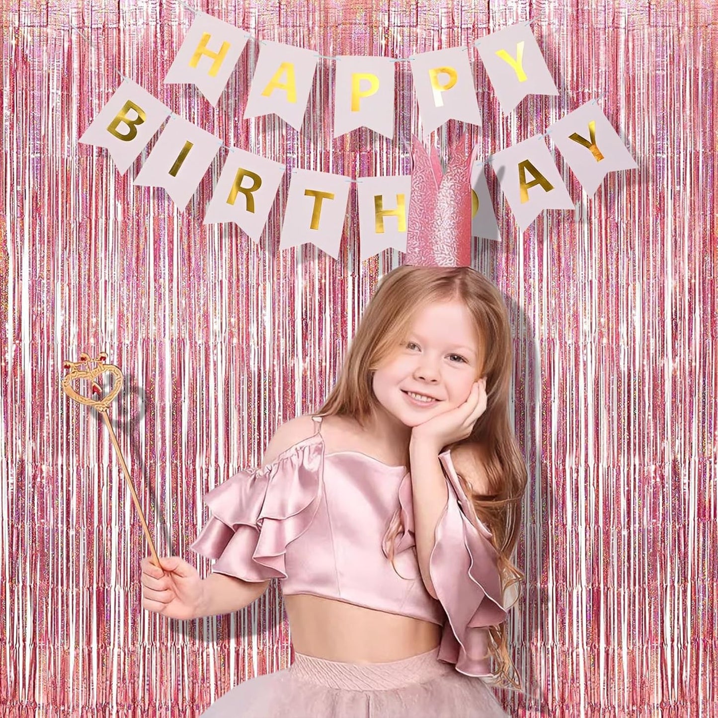 BRAVESHINE Rose-Gold Tinsel Foil Fringe Curtains - 2Pcs 3.2x8.2ft Metallic Holiday Photo Booth Backdrop Party Supplies for Birthdays Valentines Day Bridal Shower Bachelorette Engagement Party