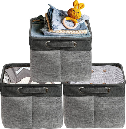 SIMPLE HOUSEWARE Large Fabric Storage Bin, 14.4" x 10" with Handles, 3-Pack, Foldable Organizer for Closet and Shelf, Dark Gray
