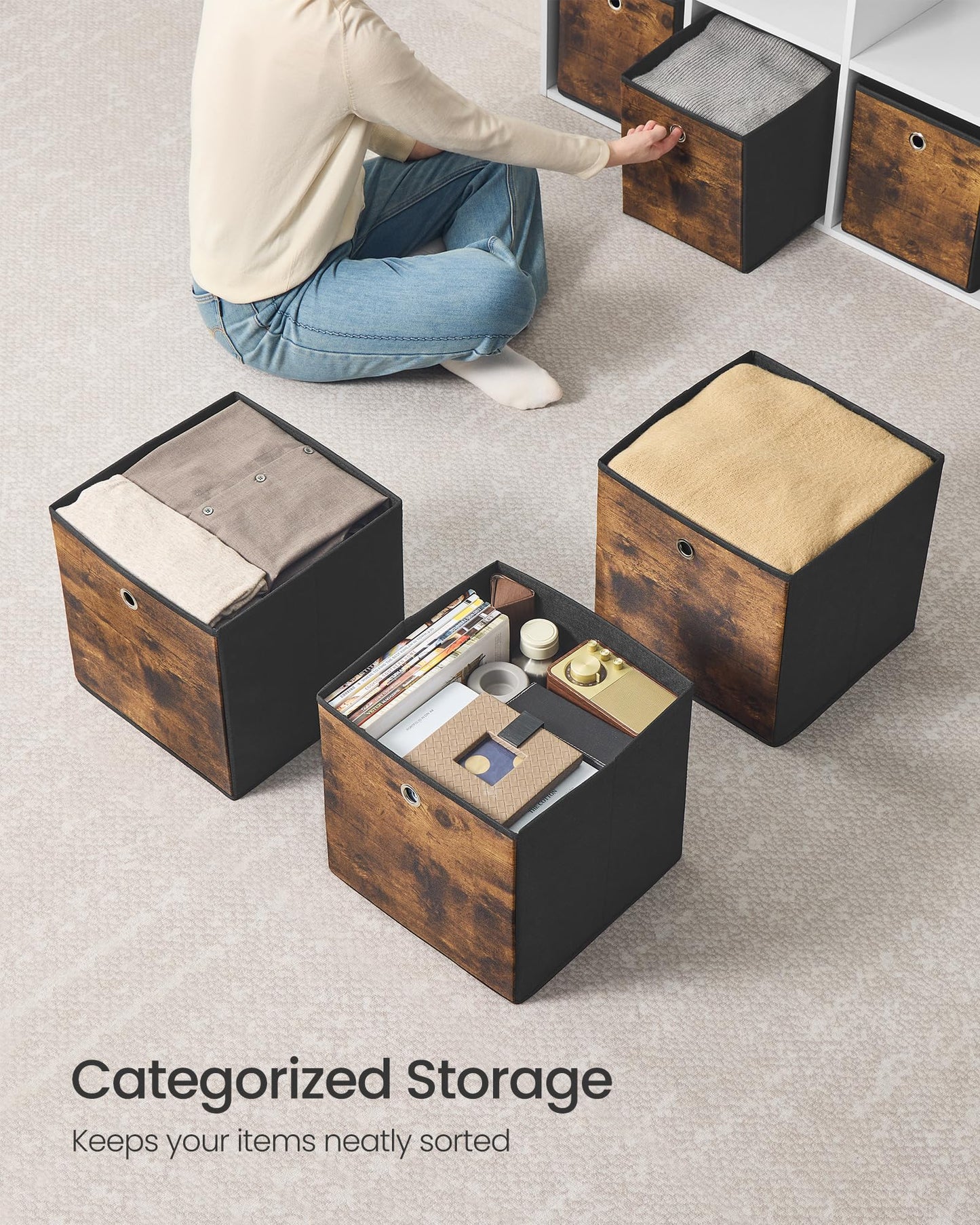 SONGMICS Storage Cubes, Set of 8, 13-Inch Foldable Closet Organizers