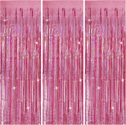 3 Pack Pink Backdrop Party Decorations Tinsel Curtain Party Backdrop Foil Fringe Birthday Decorations Photo Booth Streamer Backdrop Pink Theme Bachelorette Graduation Party Decorations