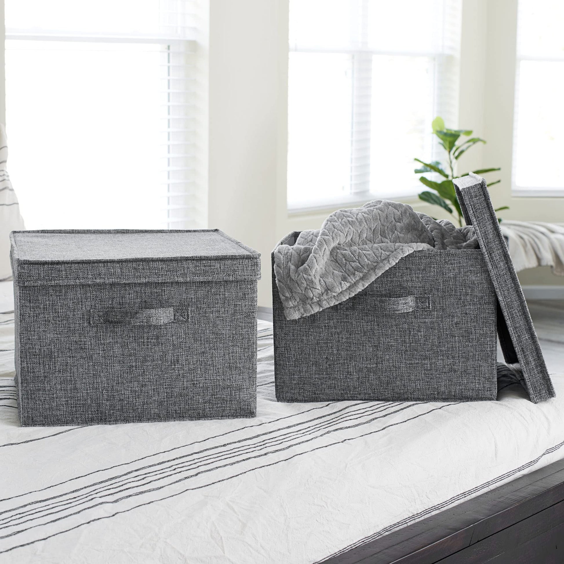 Household Essentials Square Fabric Storage Bins with Lids, Graphite, Set of 2