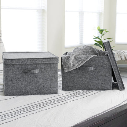 Household Essentials Square Fabric Storage Bins with Lids, Graphite, Set of 2