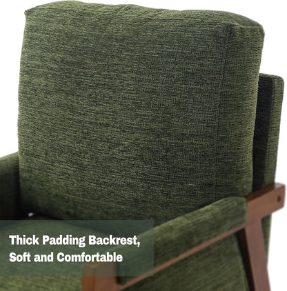 Modern Accent Chairs Set of 2 for Living Room Mid Century Arm Chairs Upholstered Bedroom Chairs Comfy Lounge Chairs with Solid Wood Frame, Green