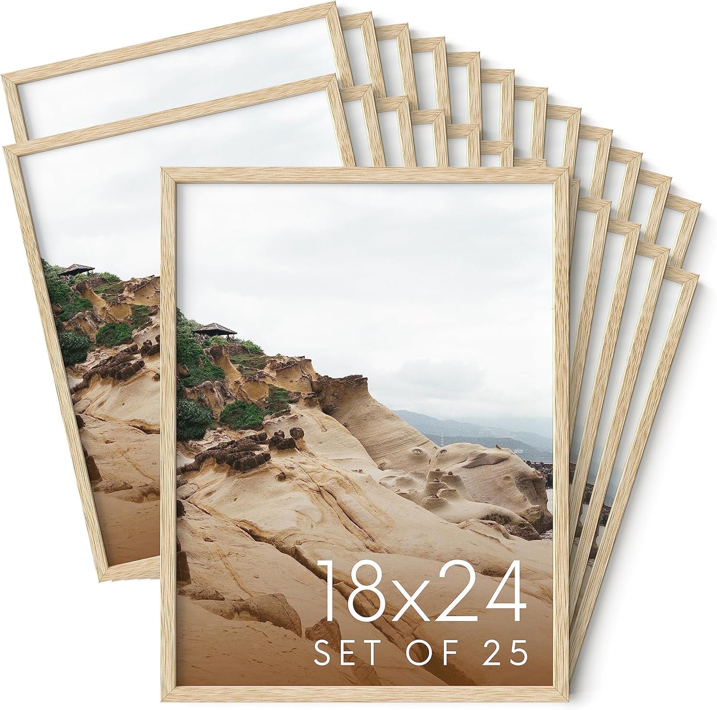 Haus and Hues 18x24 Natural Oak Wood Picture Frames Set of 25 - Premium Bulk Picture Frames 12x16 Bundle - Elegant Gallery Wall Frame Set for Posters, Art Display - Ideal for Wall Decor in Home &