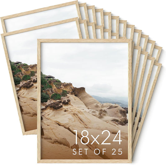 Haus and Hues 18x24 Natural Oak Wood Picture Frames Set of 25 - Premium Bulk Picture Frames 12x16 Bundle - Elegant Gallery Wall Frame Set for Posters, Art Display - Ideal for Wall Decor in Home &