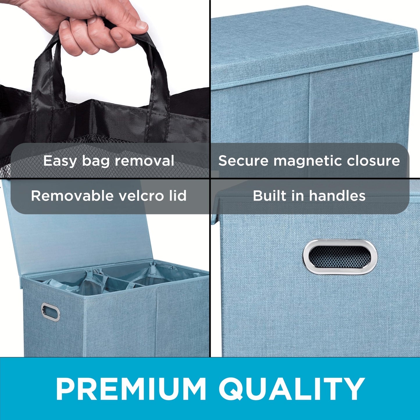 BIRDROCK HOME Laundry Hamper with Lid | Removable Bags for Sorting Clothes | Sectioned Laundry