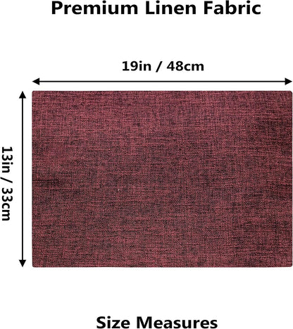 Home Brilliant Red Placemats for Holiday Linen Placemats Heat Resistant Dining Table Mats Kitchen Place Mats Dinner Decor, Set of 6, Wine Red