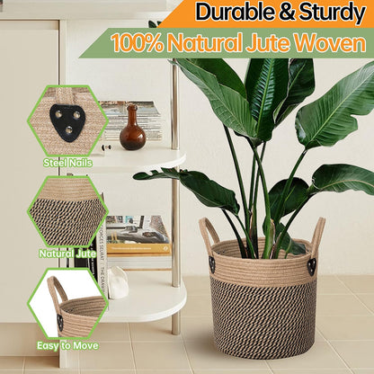 14"x12" Natural Jute Rope Woven Storage Basket with Handles for Plant, Blankets,Toys,Clothes,Shoes - Living Room Home Decor,Multifunctional Basket for Organizer,Picnic,Artificial Tree