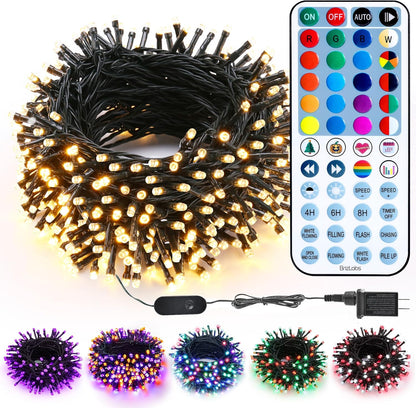 BrizLabs RGBW Christmas Lights, 98.5FT 300 LED Color Changing Halloween String Lights with Remote, Warm White Christmas Light, Twinkle Mini Light String for Indoor Outdoor Xmas Halloween Tree Party