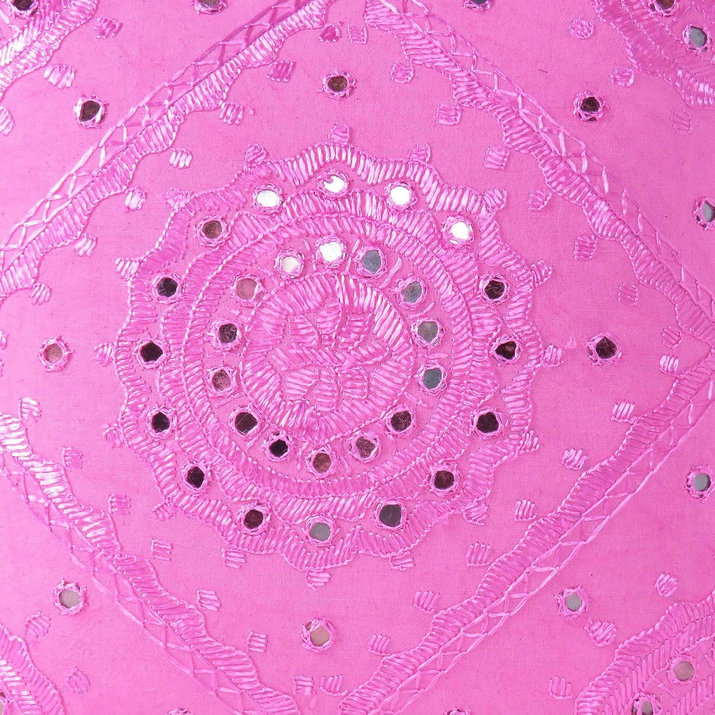 Eyes of India Embroidered Decorative Boho Throw Pillow Cover with Mirrors, Handmade Bohemian Accent Cushion Case for Sofa Couch Bedroom Living Room (Pink, 16" x 16")