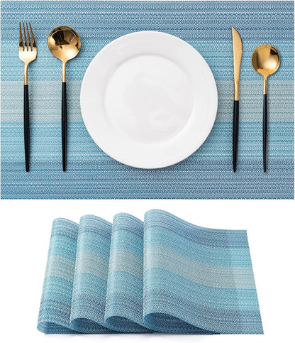 CADONO Placemats Set of 4 Washable Indoor/Outdoor Vinyl Place Mats for Dining Table Durable Non-Slip Heat Resistant PVC Weave Table Mats（Ocean Geode）
