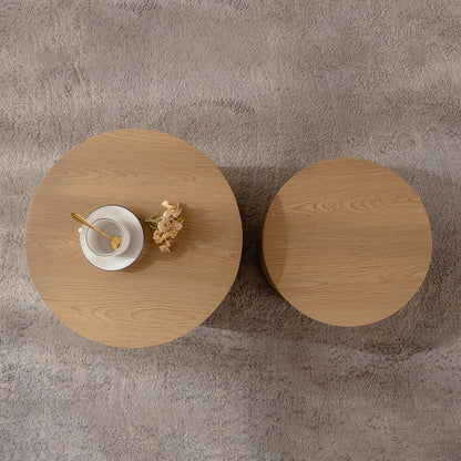 Nesting Round Coffee Table Set of 2, Small Circle Accent End Table for Small Spaces, Morden Drum Side Table, Wooden Center Table for Living Room, Fully Assembled - Natural