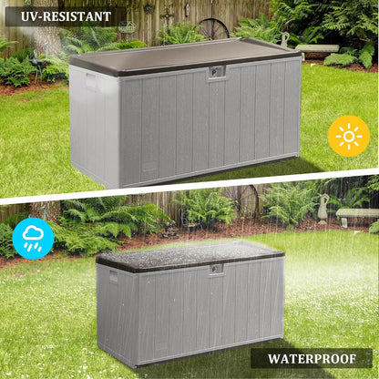 110 Gallon Pro Outdoor Storage Box Waterproof Lockable Deck Box Large, Patio Storage Bin for Pool Accessories Cushion Furniture, Garden Tools, UV-Resistant Outside Delivery, Grayish Brown