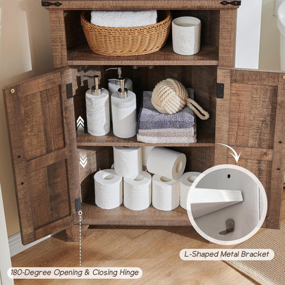 Corner Bathroom Cabinet, Farmhouse Small Corner Cabinet with Barn Door & Adjustable Shelf, Storage Cabinets for Bathroom, Kitchen, Living Room, Rustic Brown