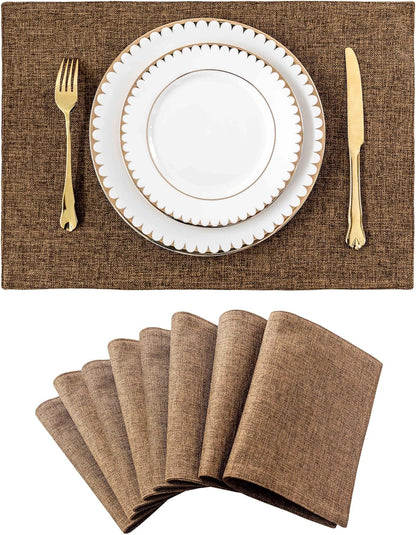 Home Brilliant Cloth Placemats Set of 8 Heat Resistant Dining Table Place Mats Linen Kitchen Table Mats, Brown