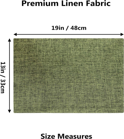 Home Brilliant Linen Cloth Placemats Set of 8 Heat Resistant Dining Table Place Mats Table Mat Kitchen for Wedding Holiday Parties Decor, Green
