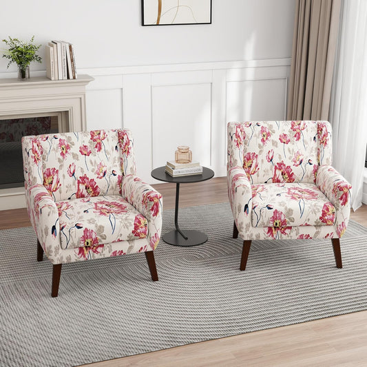 UIXE Floral Accent Chair, Modern Upholstered Armchair in Fabric for Living Room, Comfy Club Arm