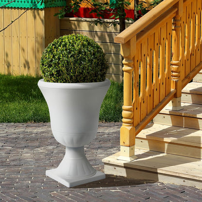 Worth Garden 2-Pack Plastic Urn Planters - 22'' Tall Round Classic Resin Flower Pots Pure White Traditional Large Plant Pots for Front Porch Patio Deck Wedding Decoration Pot - Indoor & Outdoor