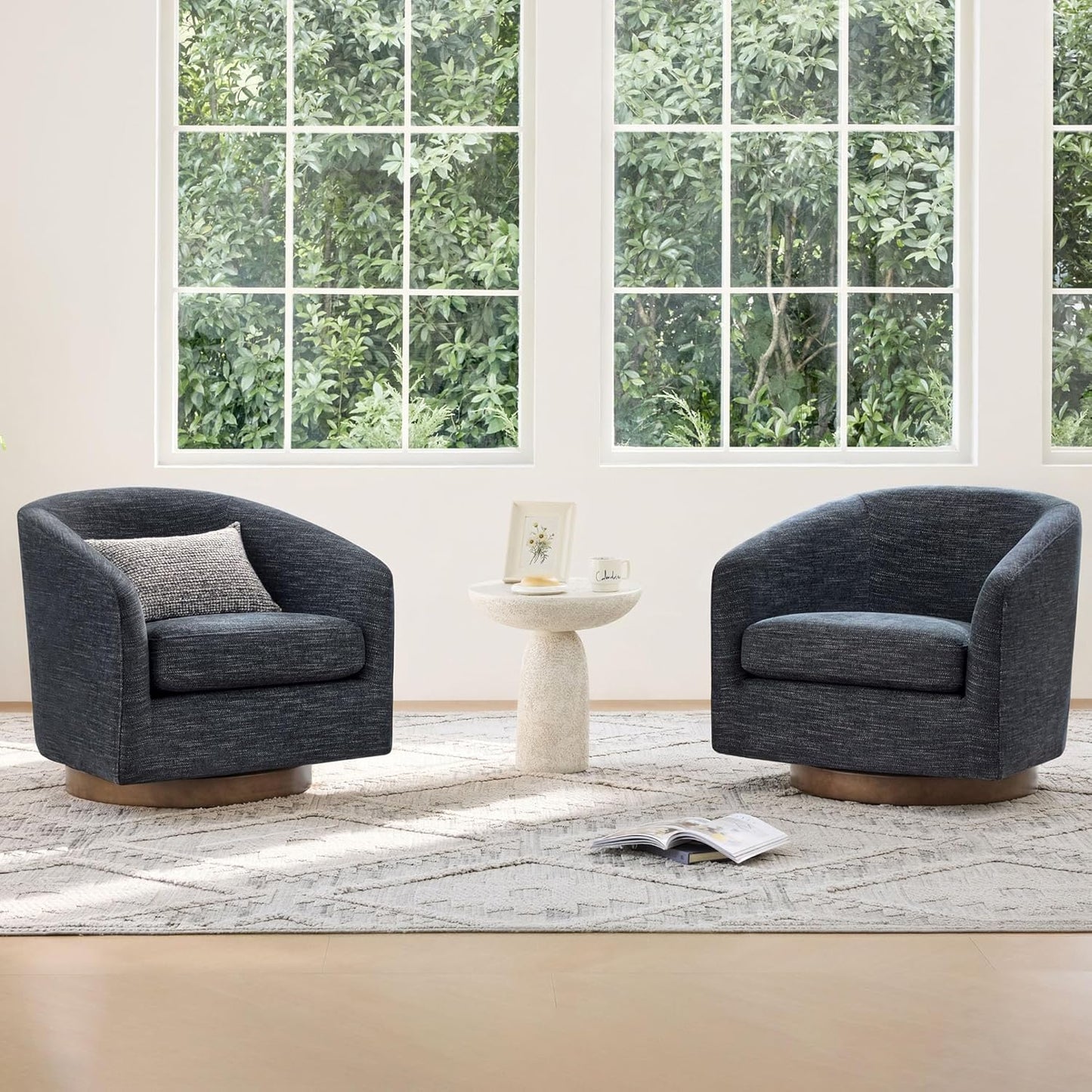 CHITA Swivel Accent Chair, FSC Certified Upholstered Fabric Barrel Chair for Living Room, Fully Assembled, Midnight