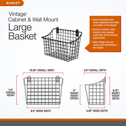 Spectrum Large Wall Mounted Wire Basket Industrial Gray Kitchen Wall Mount Organizer Storage