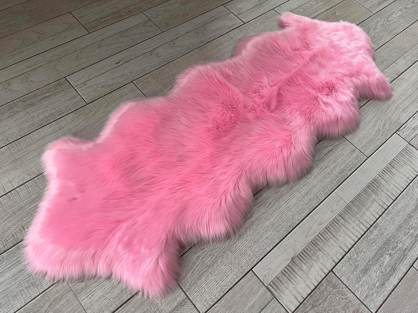LAMBZY Faux Sheepskin Super Soft Hypoallergenic Free Shape Silky Shag Rug, Luxury Shaggy Plush Carpet for Bedrooms Living Kids Room Sofa Rugs (Pink, Double 2'x6')