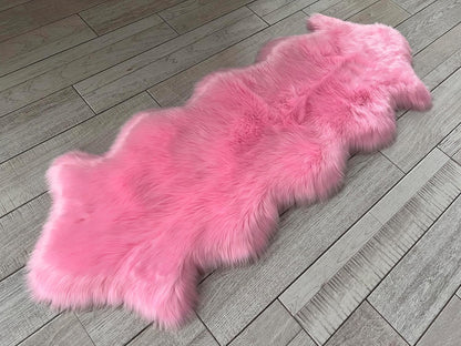 LAMBZY Faux Sheepskin Super Soft Hypoallergenic Free Shape Silky Shag Rug, Luxury Shaggy Plush Carpet for Bedrooms Living Kids Room Sofa Rugs (Pink, Double 2'x6')