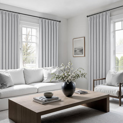 Light Grey Blackout Curtains 108 Inch Long for Living Room, Pinch Pleated Flax Linen Modern Insulated Extra Long Windows Drapes Bedroom Ceiling to Floor Curtain 2 Panels Set (40"Wx108"Lx2 Light Gray)