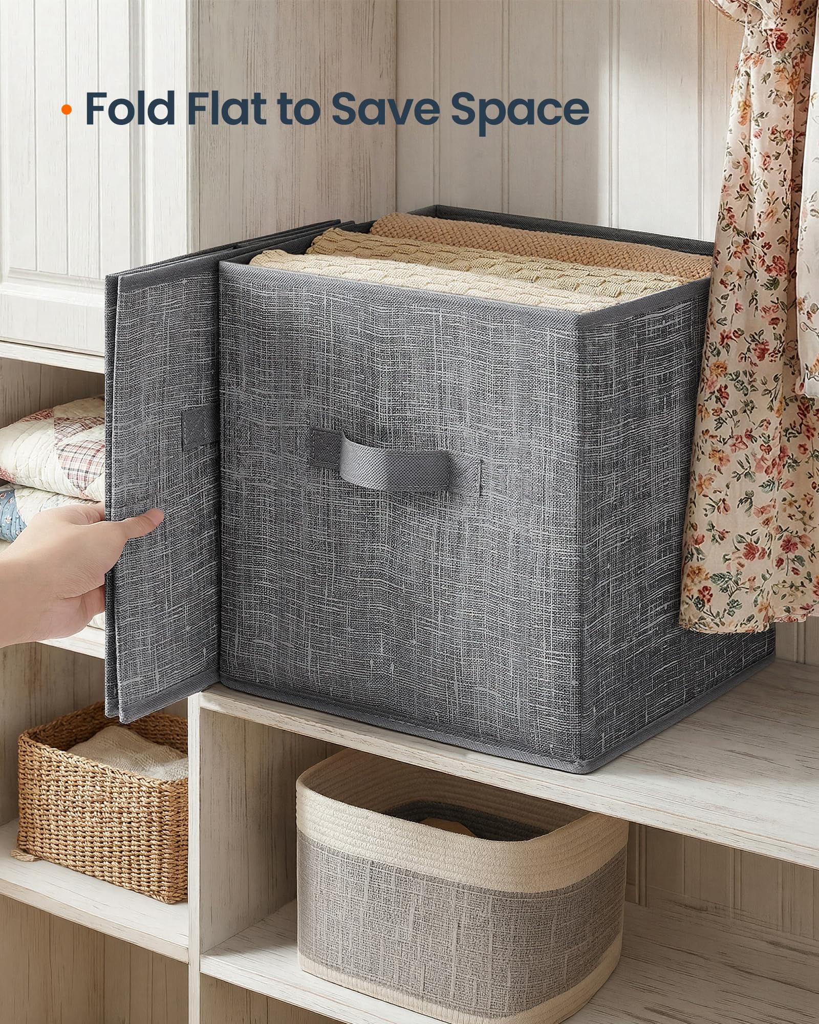 SONGMICS HOME Foldable Storage Cubes Set of 8, Fabric Shelf Organizer Bins with Handles, Closet