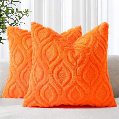 decorUhome Fall Throw Pillow Covers 26x26 Inch Set of 2, Soft Plush Decorative Faux Fur Orange Solid Couch Pillow Covers, Accent Farmhouse Neutral Square Euro Pillow Cases for Sofa Bed Living Room