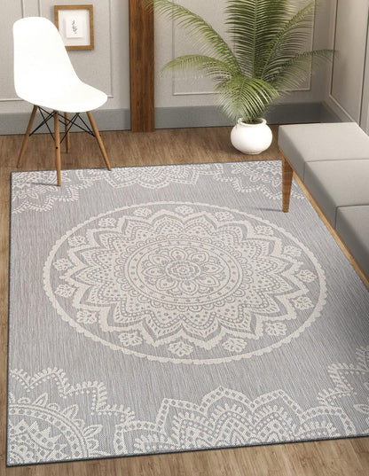 CAMILSON Outdoor Rug 5x7 Modern Area Rugs for Indoor and Outdoor Patios and Porches - Waterproof, Washable, Non-Shedding, Easy-to-Clean Outside Carpet (5 x 7, Medallion - Grey/White)