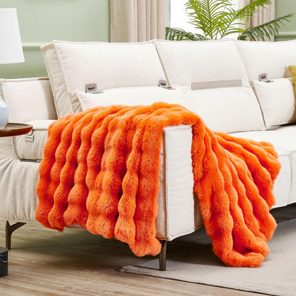DREAMNINE Oversized Fuzzy Soft Fall Faux Fur Throw BlanketTwin Size 60" x 70", Luxury Large Autumn Plush Fluffy Blankets, Cute Lovely Halloween Cozy Thick Warm Furry Blanket for Winter, Pumpkin Orange