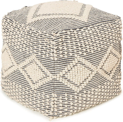 REDEARTH · Tufted Pouf Ottoman with Filler Textured Storage Cube Bean Bag Pouffe Footrest for Living Room, Bedroom, Nursery, Kidsroom; 100% Cotton (17.5"X17.5"X17.5", Cube Diamond Medley Gray)