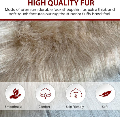 LAMBZY Faux Sheepskin Hypoallergenic Free Shape Silky Shag Rug, Luxury Shaggy Silky Plush Carpet for Bedrooms Rugs Living Room Kids Rooms Sofa Floor Rugs (Decto 10 Pelts 6'x10', 180x300cm Camel)