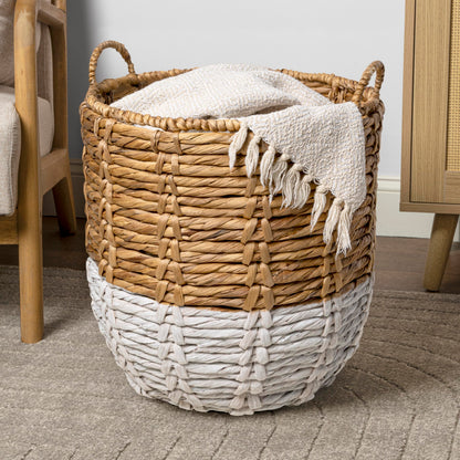happimess Laurel Hand-Woven Abaca Storage Basket 19", Natural/White