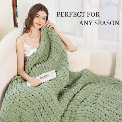 Admitrack Chunky Knit Blanket Throw, 100% Hand Knit Chenille Throw Blanket for Sofa & Home Decor, Soft and Cozy Knitted Throw Blankets (Sage Green, 60""x80""), XNR010