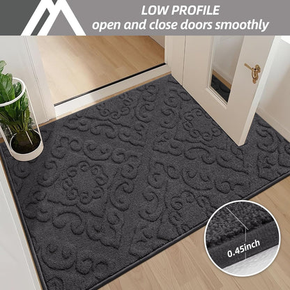 COSY HOMEER-Door-Mat-Non-Slip-Entryway-Rug 24”x36” Absorbent Welcome Mats Washable Dirt Trapper Door Mat Entrance Floor Mats for Front Back Doormats and Wet Shoes,Dark Grey
