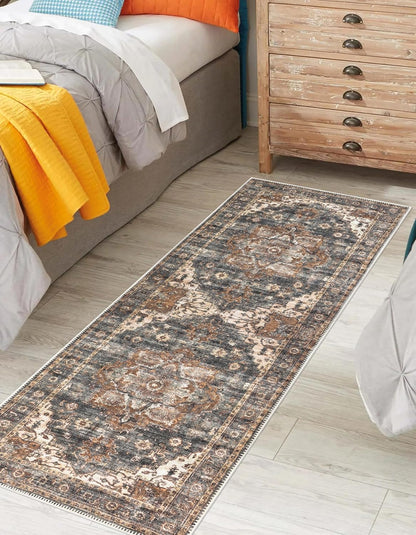 Keen Home Design 2x12 Rug - Machine Washable Runner with Non-Slip Backing, Ideal for Hallway, Entryway, Kitchen, Laundry Room - Vintage, Easy Clean, Durable, Low Pile Rug - (2'6" x 12')