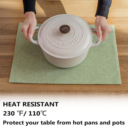 Demetex Cloth Green Placemats Set of 8 Heat Resistant Table Plate Mat Washable Linen Placemat for Kitchen Dining Tables, 13x19 inch, Grass Green