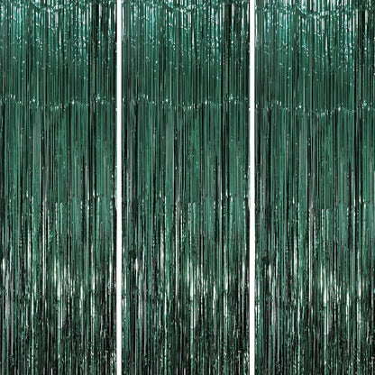 3 Pack 3.3 x 8.2 ft Retro Green Foil Fringe Backdrop Curtains, Tinsel Streamers Party Decorations, Fringe Backdrop, Door Shimmer for Christmas