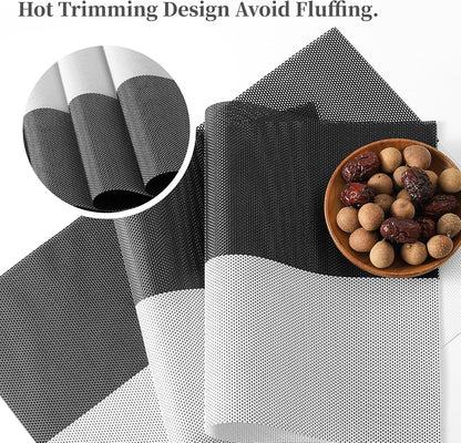 Leetaltree Gray with White Grid Pattern Placemats Set of 6 - Heat Resistant Non-Slip Place mats for Dining Table, Washable Durable PVC Vinyl Woven Table Mats（Grey Grid, 6）