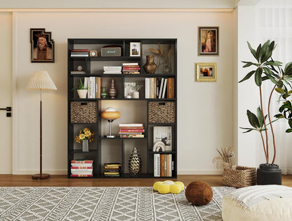 BLANKSPACE 71" H Large Bookcase with 6 Open Shelves & 2 Baskets - Heavy Duty Storage Shelf for Home Office, Living Room, Freestanding Organizer