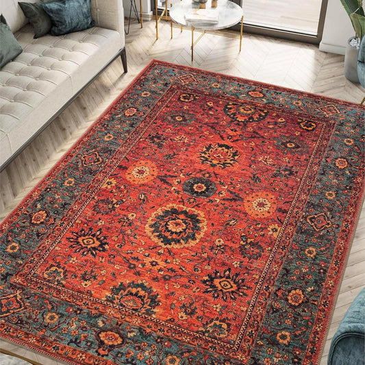 Keen Home Design 5x7 Rug - Machine Washable Area Rug with Non-Slip Backing, Ideal for Living Room, Dining Room, Bedroom - Vintage, Easy Clean, Durable, Low Pile Rug - (5' x 7')