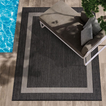 CAMILSON Outdoor Rug 8x10,Modern Outside Rugs for Patios Porches Waterproof Durable Washable Non-Shedding, Easy-to-Clean Indoor Outdoor Area Carpet (8 x 10, Bordered - Dark Gray/Light Gray)
